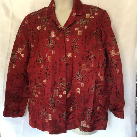 Chico’s size 3 oriental silk/rayon button-down - Picture 1 of 5